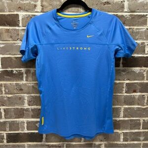Nike Lance Armstrong LIVESTRONG Blue T-Shirt with Yellow Details Top Womens Med